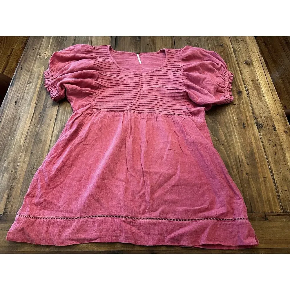 Free People Pink Elsie Puff Sleeve Tunic Top Shirt Blouse Womens Size Xsmall